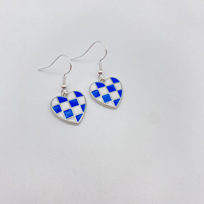 Silver Checkered Heart Earrings