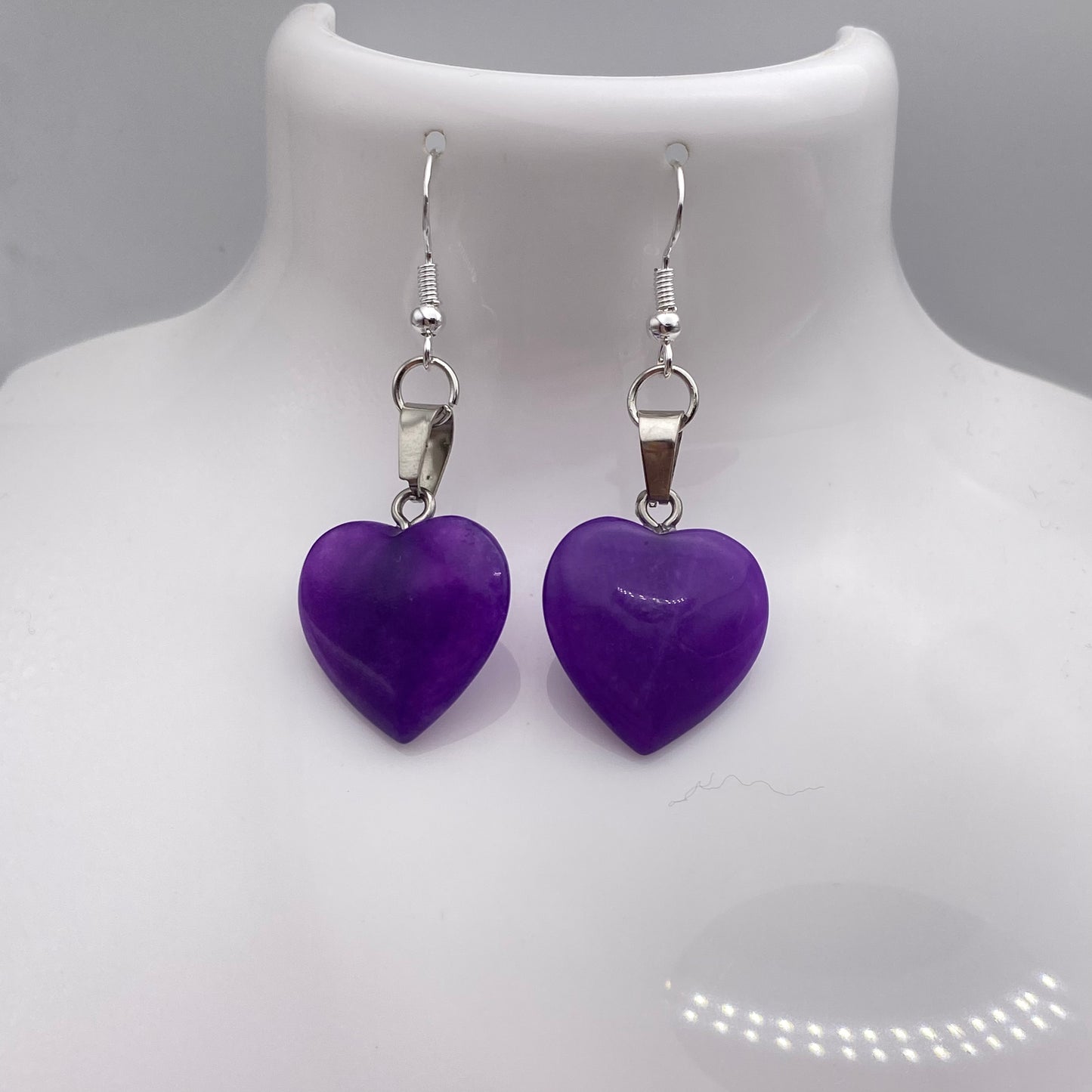 Purple Jade Heart Pendant Earrings