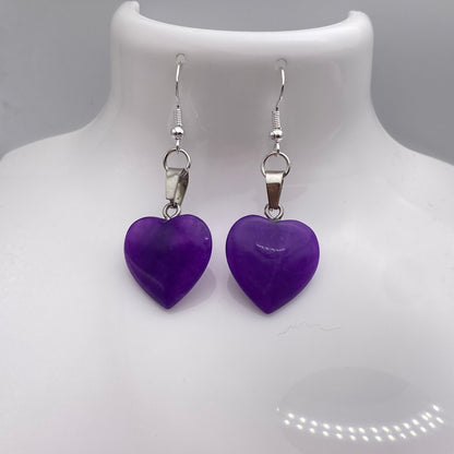 Purple Jade Heart Pendant Earrings