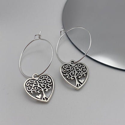 Heart Tree of Life Hoop Earrings