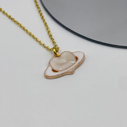 Gold Colourful Planet Heart Necklace