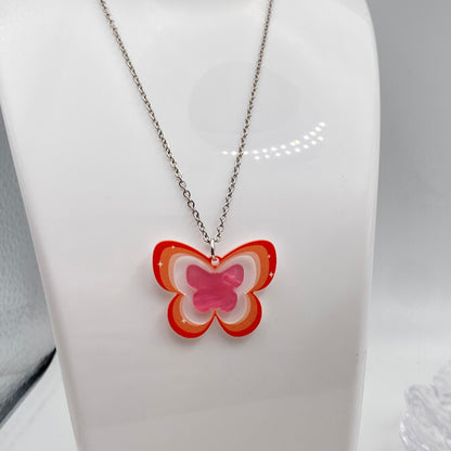 Groovy Pink Butterfly Necklace