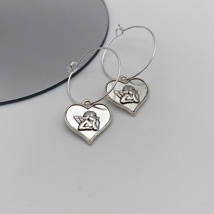 Cherub Heart Hoop Earrings