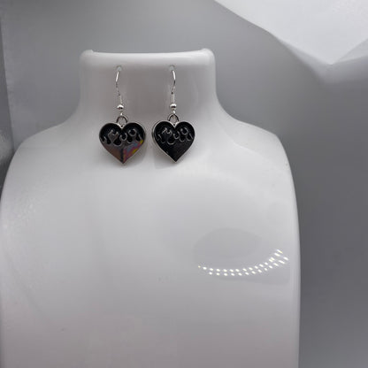 Black Flame Heart Earrings
