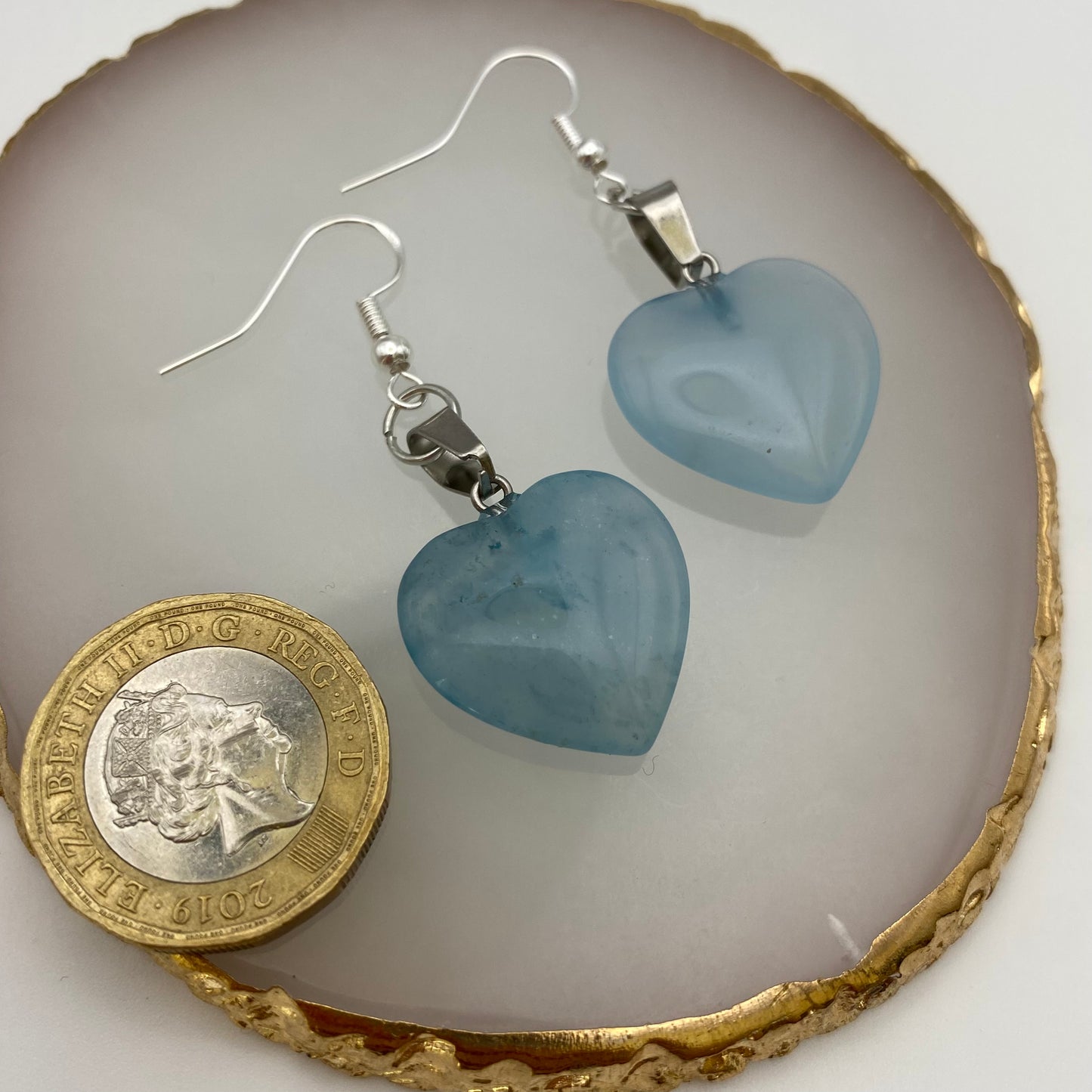 Blue Agate Pendant Heart Earrings