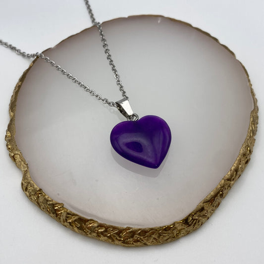 Purple Jade Heart Pendant Necklace