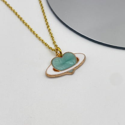 Gold Colourful Planet Heart Necklace