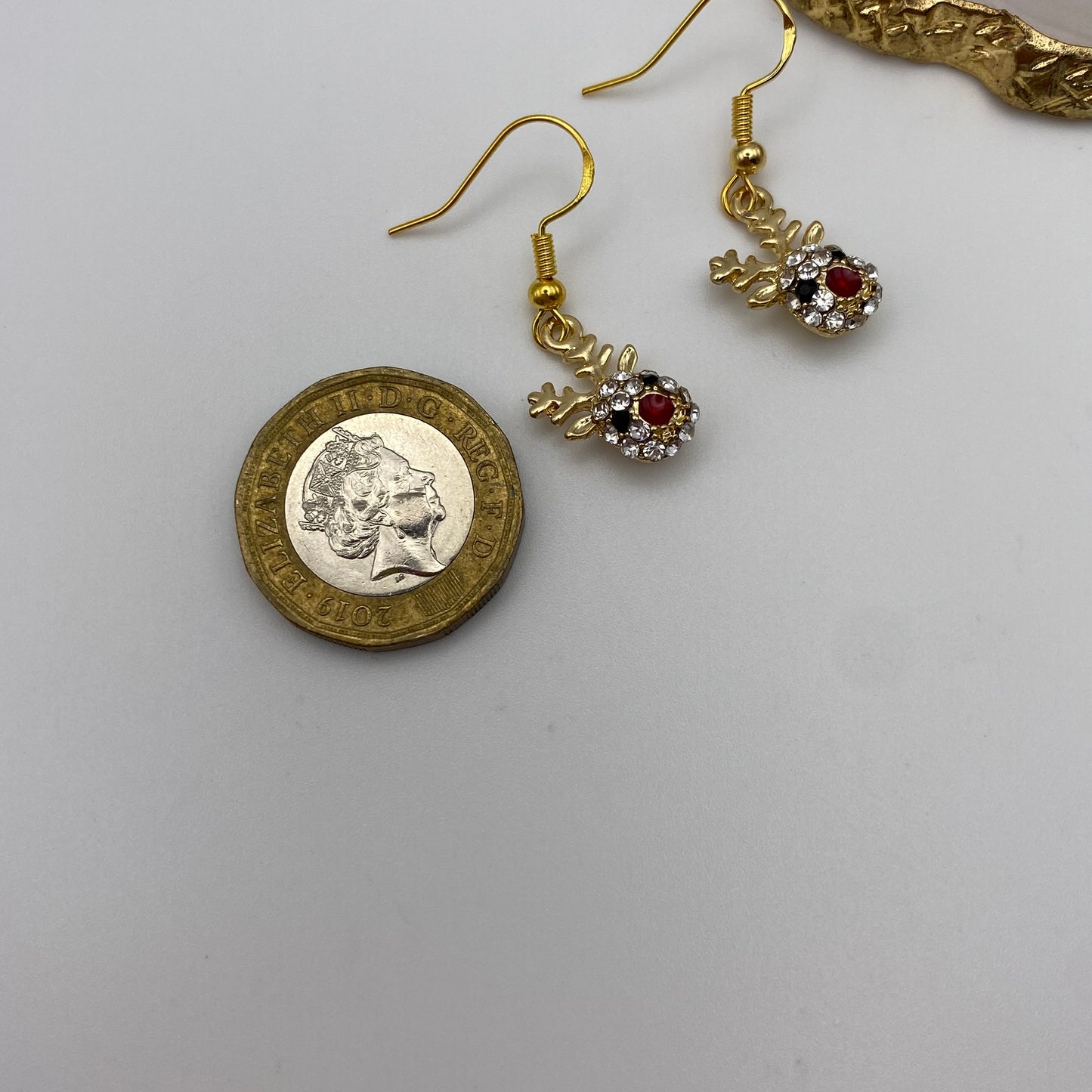 Gold Rudolph Reindeer Face Earrings