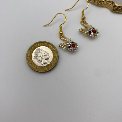Gold Rudolph Reindeer Face Earrings