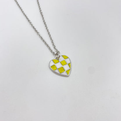 Silver Checkered Heart Necklace