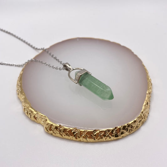 Green Fluorite Crystal Pendant Necklace