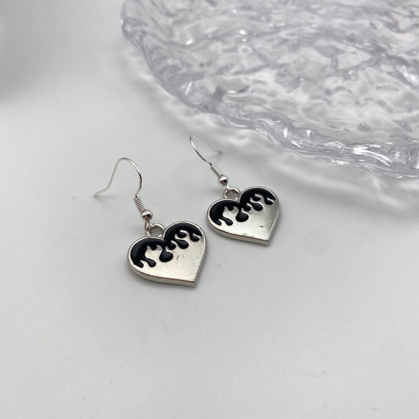 Black Flame Heart Earrings