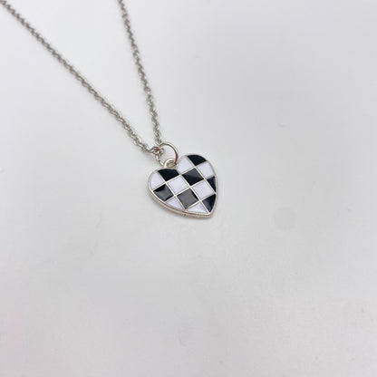 Silver Checkered Heart Necklace