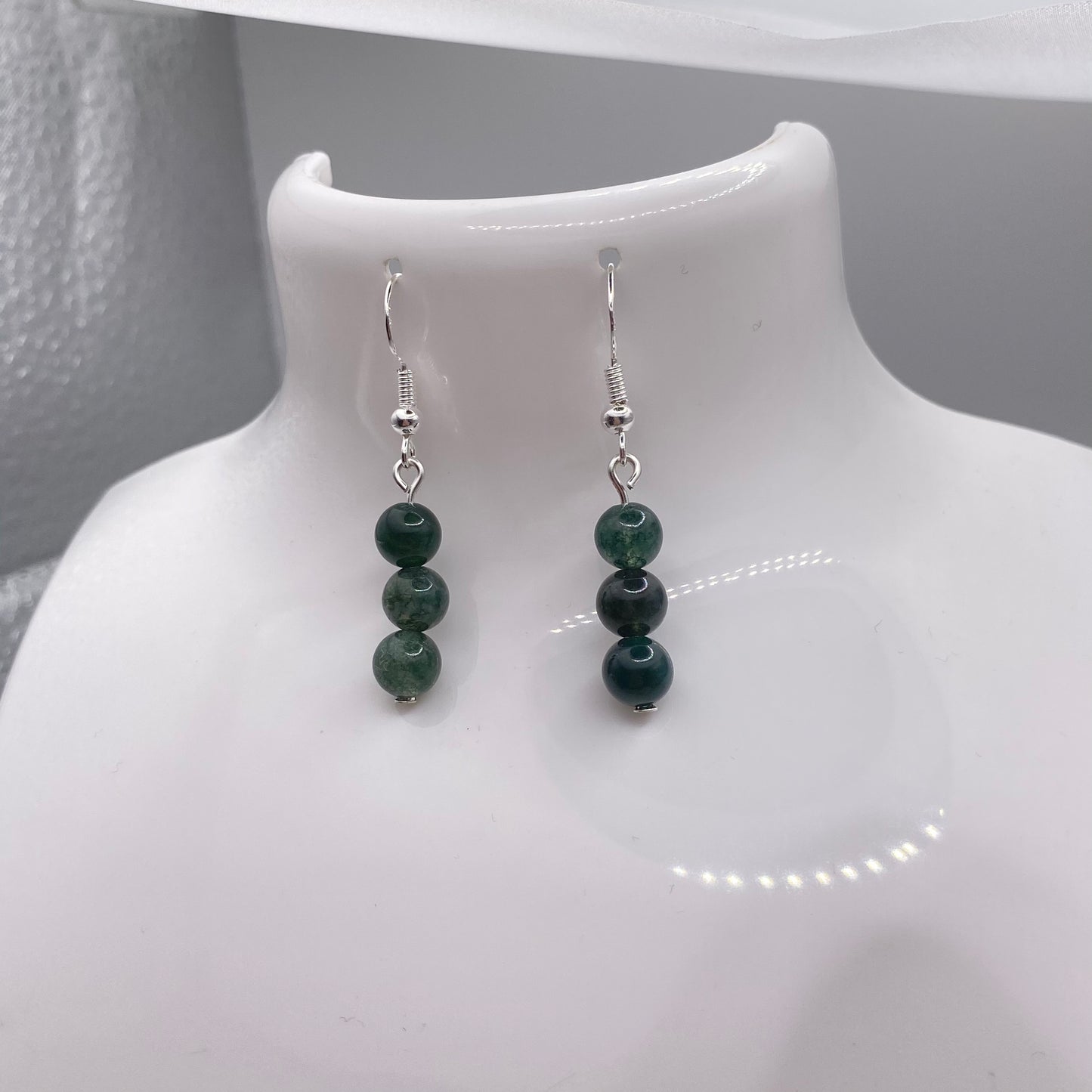 Round Moss Agate Crystal Earrings