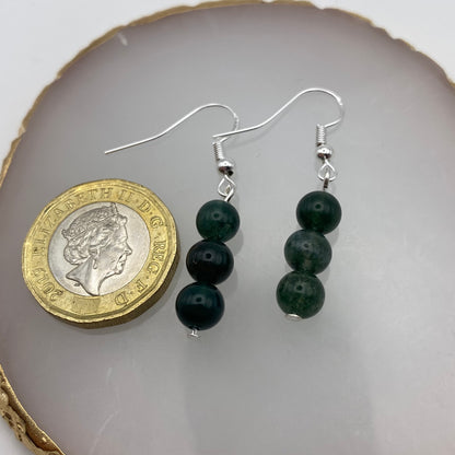 Round Moss Agate Crystal Earrings