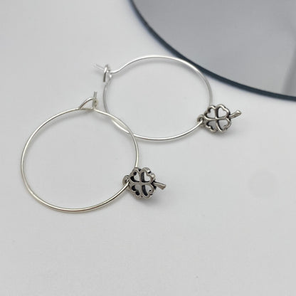 Small Four Leaf Clover Hoop Earrings