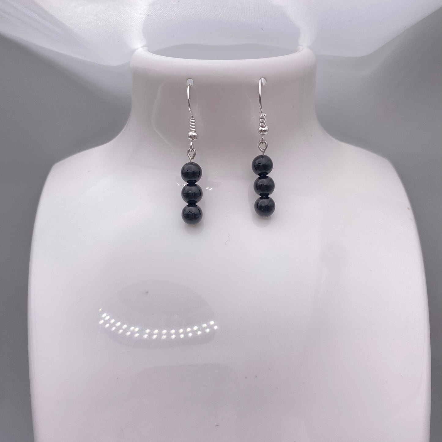 Round Black Onyx Crystal Earrings