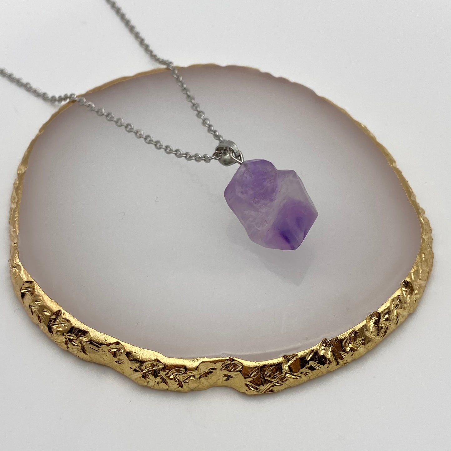 Amethyst Crystal Chunk Pendant Necklace