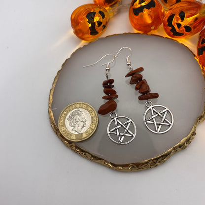 Pentagram Red Crystal Earrings