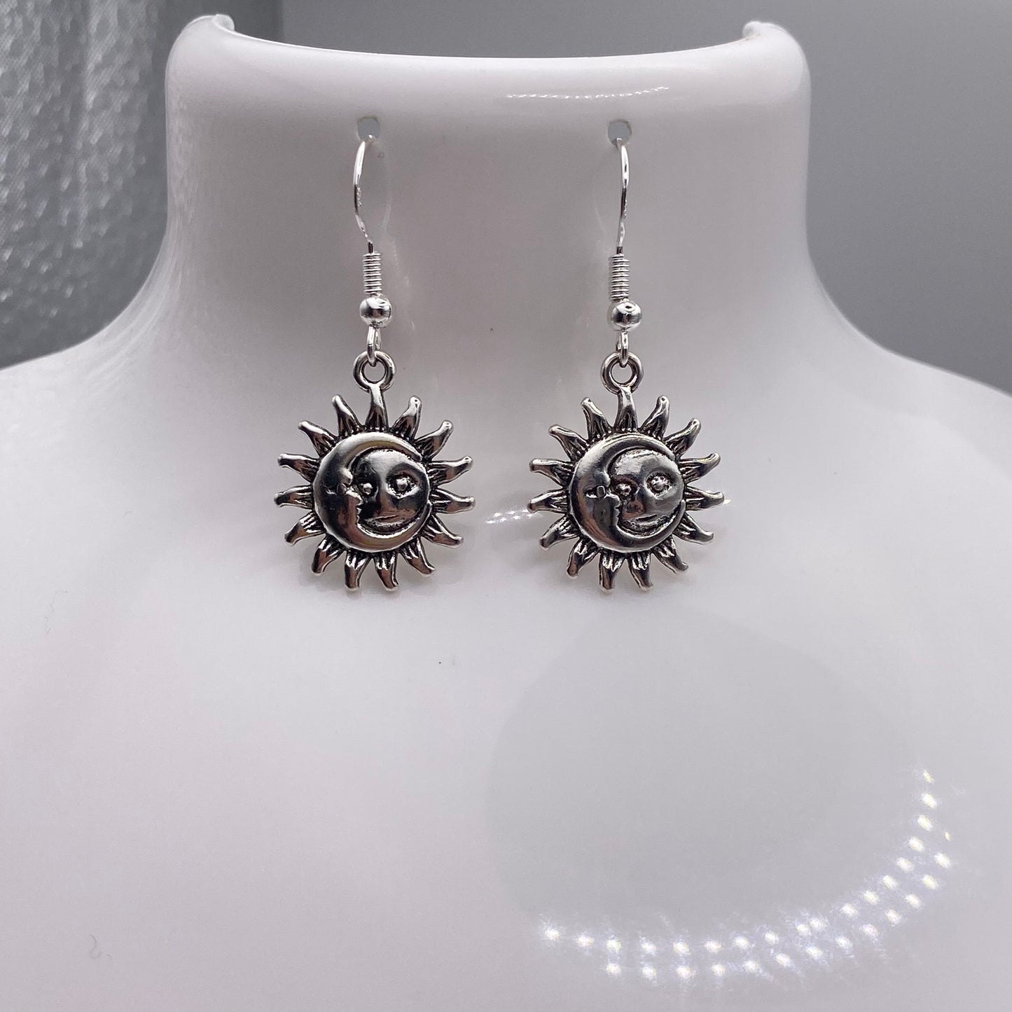 Small Silver Sun and Moon Earrings