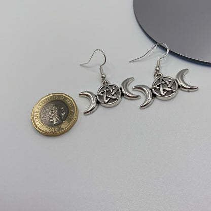 Crescent Moon Pentagram Earrings