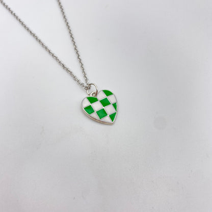 Silver Checkered Heart Necklace