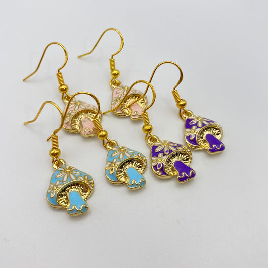 Colourful Gold Mushroom Earrings