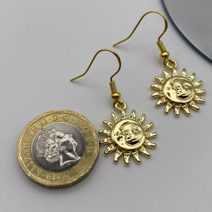 Small Gold Sun and Moon Earrings