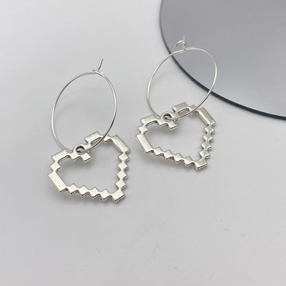 Pixel Block Heart Hoop Earrings