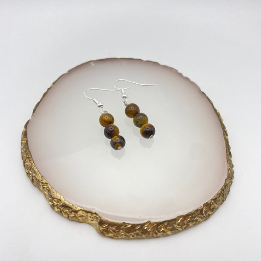 Round Tigers Eye Crystal Earrings