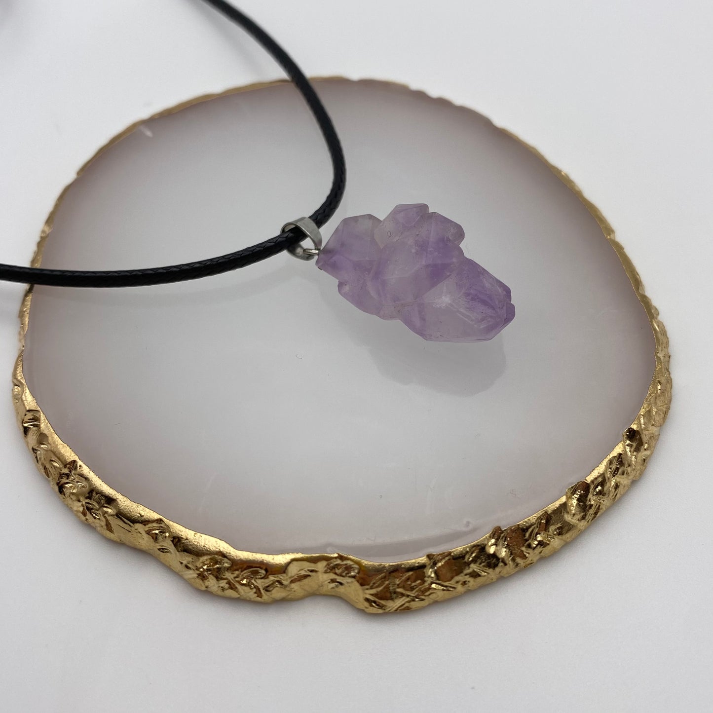 Amethyst Crystal Chunk Pendant Necklace on Black Cord