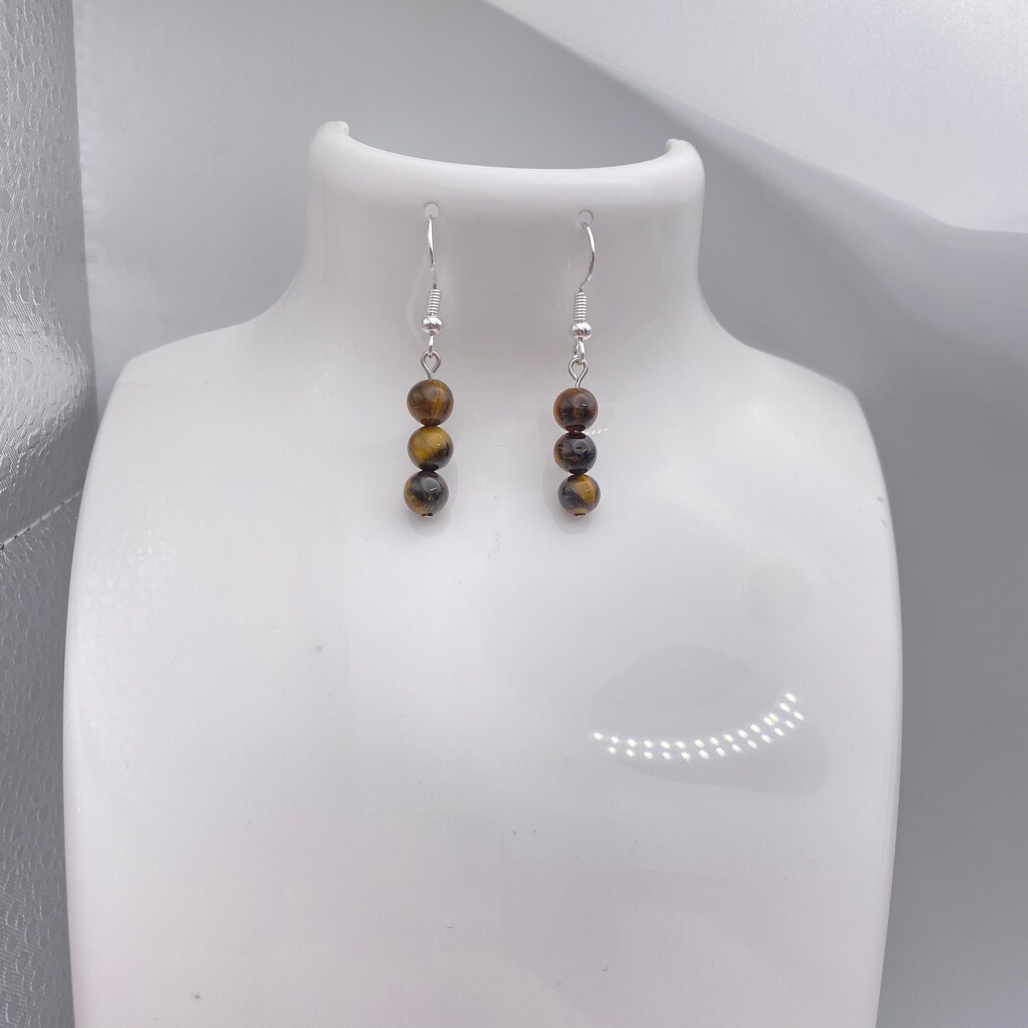 Round Tigers Eye Crystal Earrings