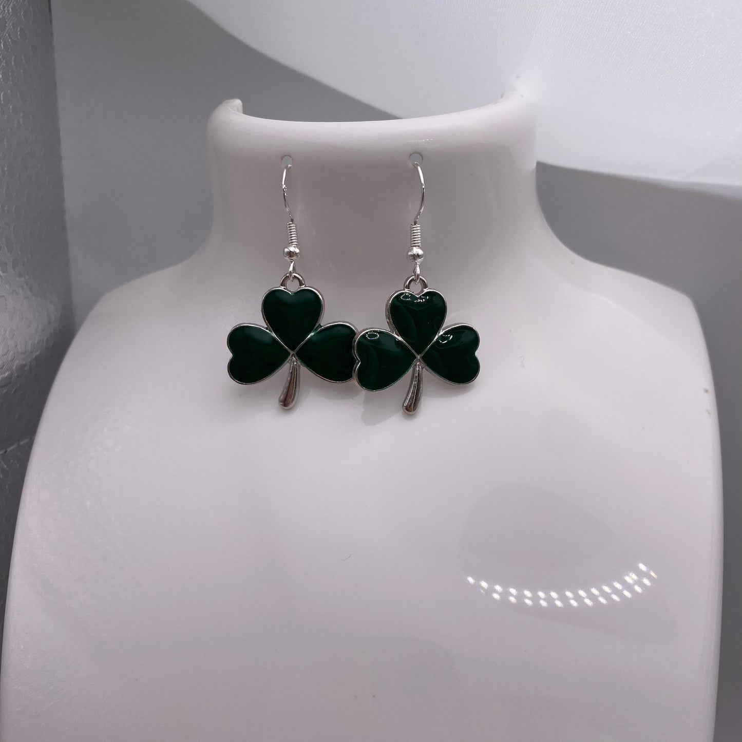 Green Three Leaf Clover Earrings