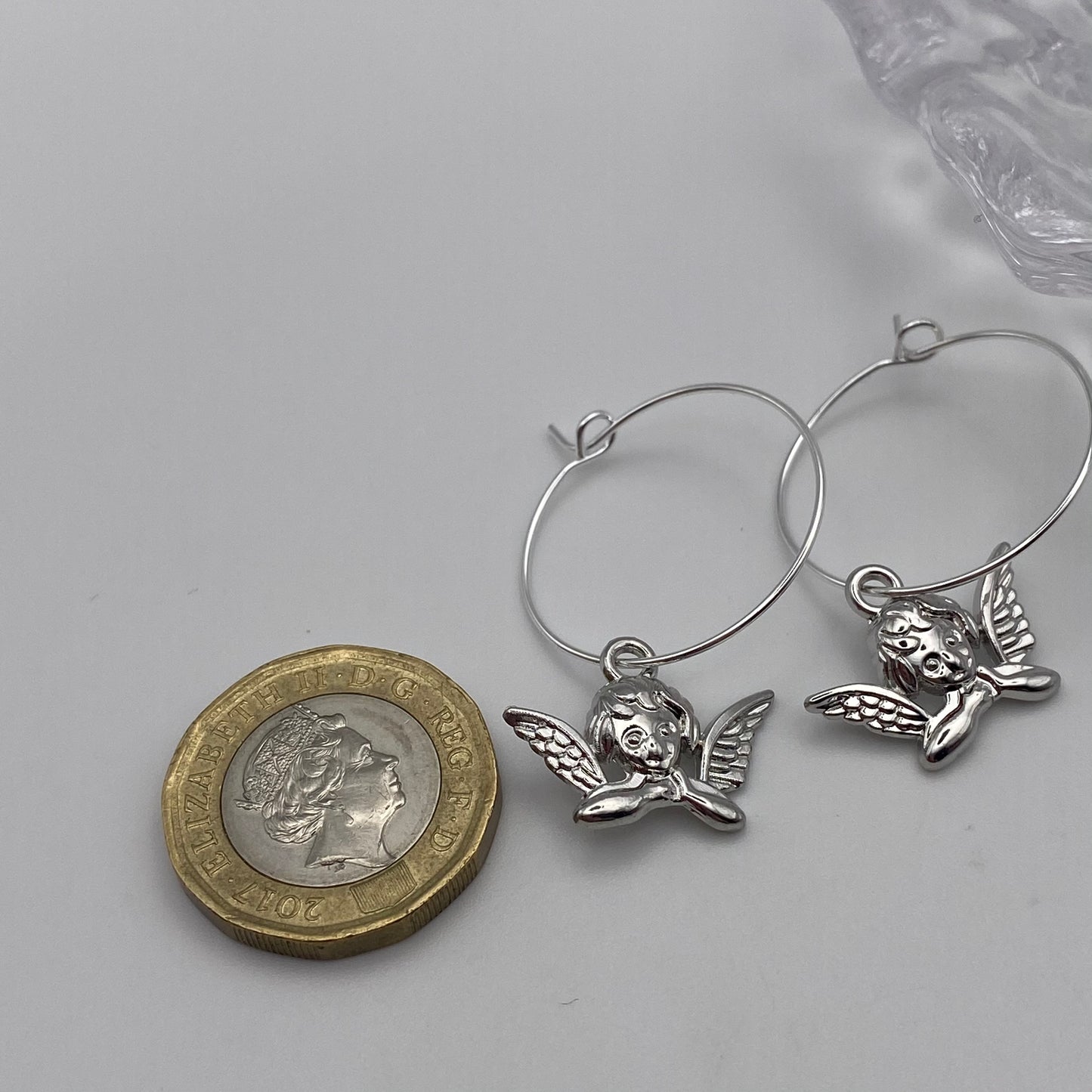 Silver Cherub Hoop Earrings