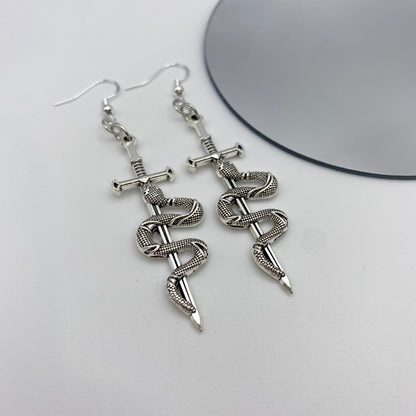 Small Snake on a Sword Earrings