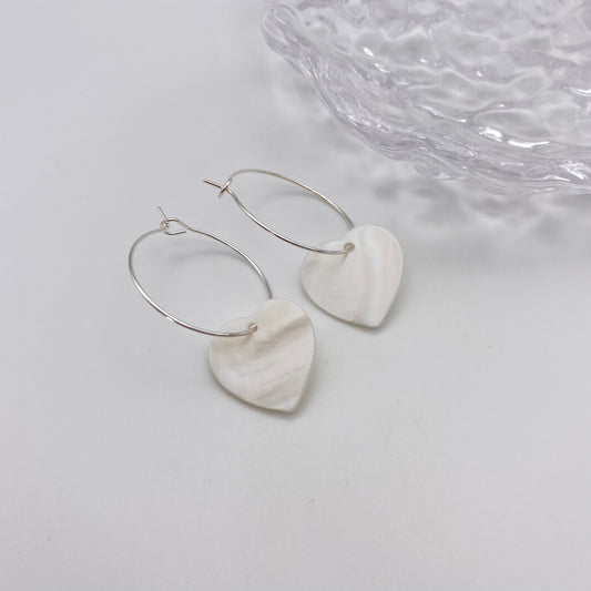 Mother of Pearl Shell Heart Hoop Earrings