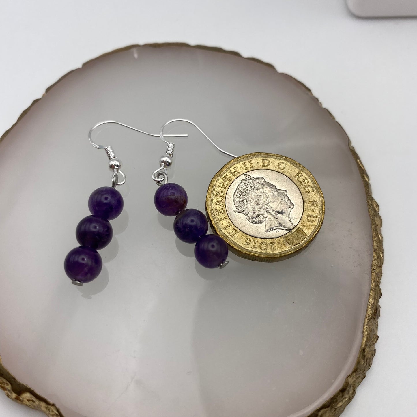 Round Amethyst Crystal Earrings