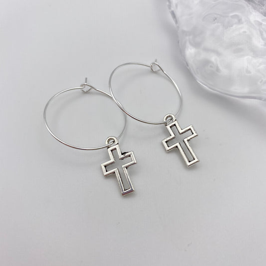 Cross Outline Hoop Earrings