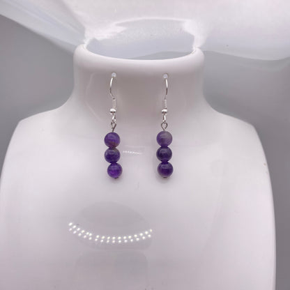 Round Amethyst Crystal Earrings