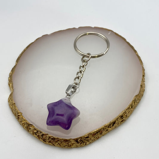 Amethyst Star Pendant Heart Keyring