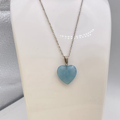 Blue Agate Pendant Heart Necklace