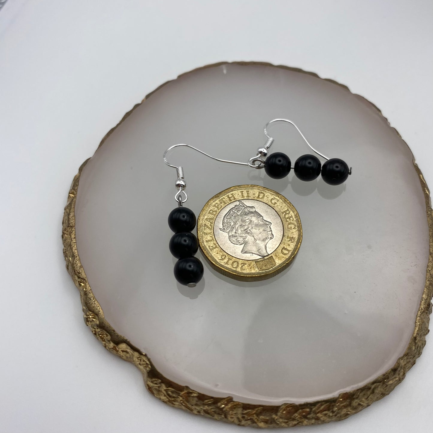 Round Black Onyx Crystal Earrings