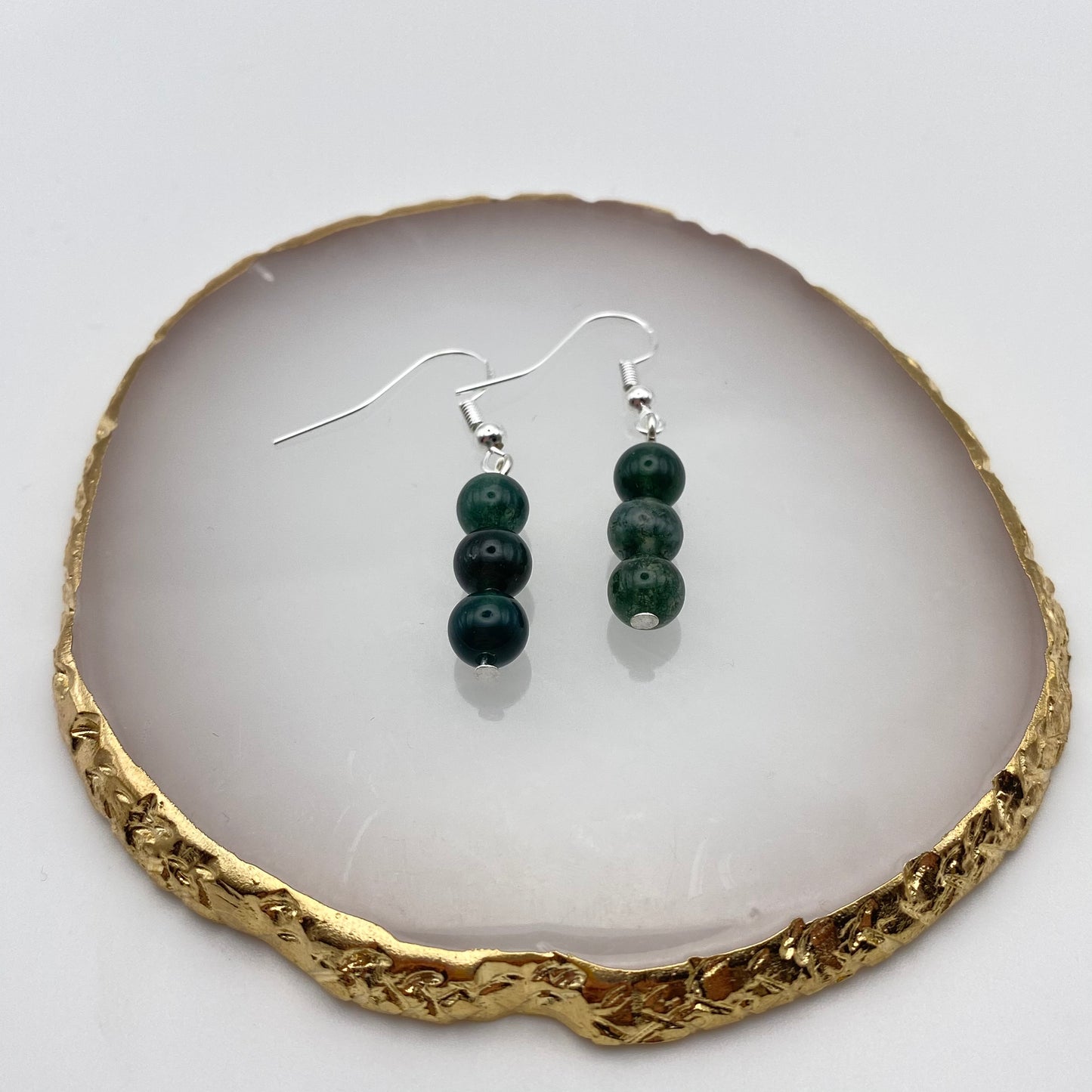 Round Moss Agate Crystal Earrings