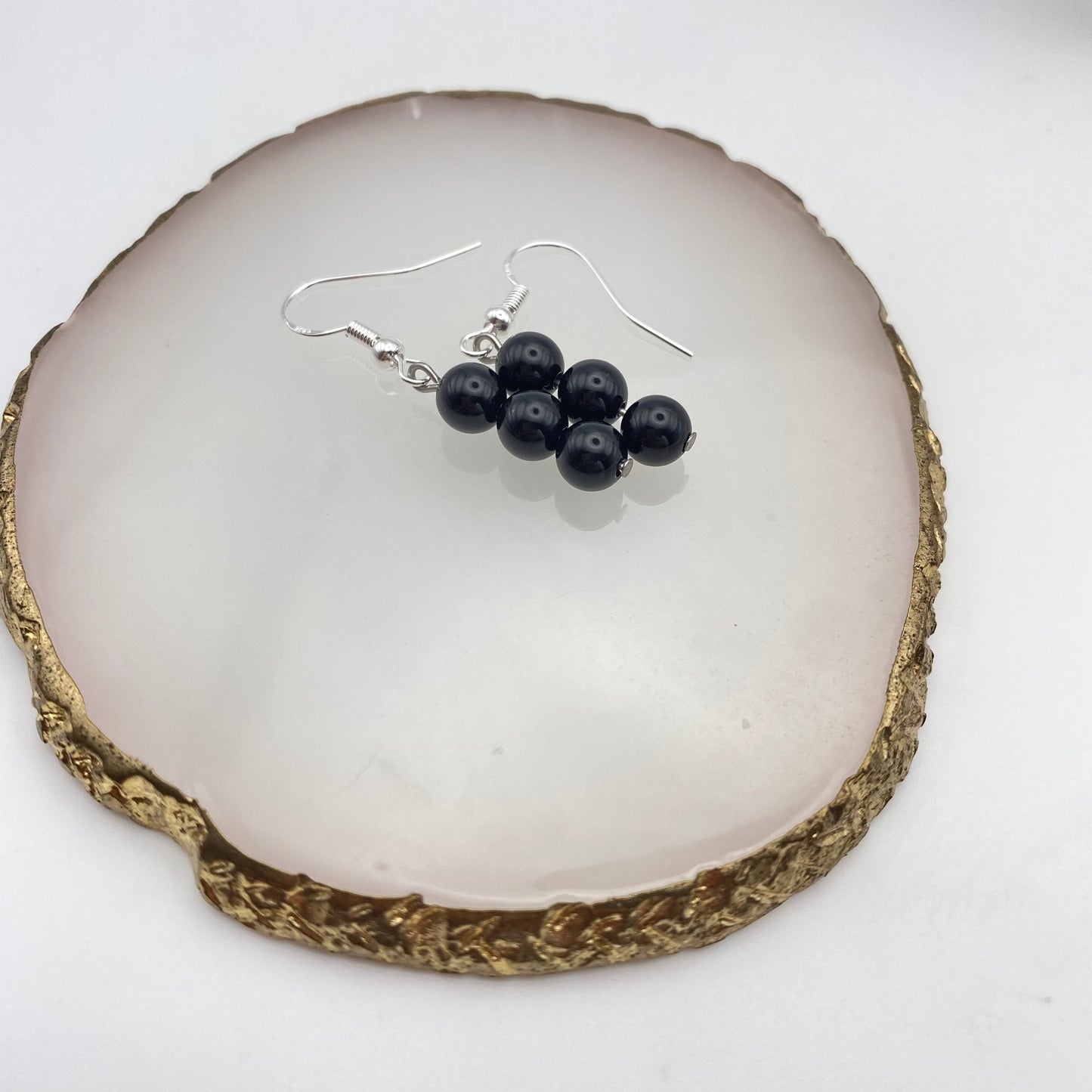 Round Black Onyx Crystal Earrings