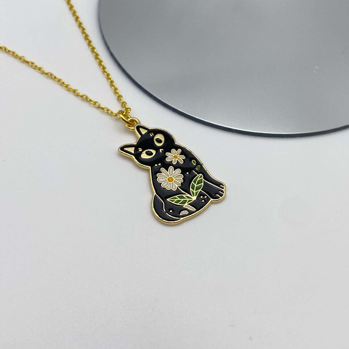 Flower Black Cat Necklace